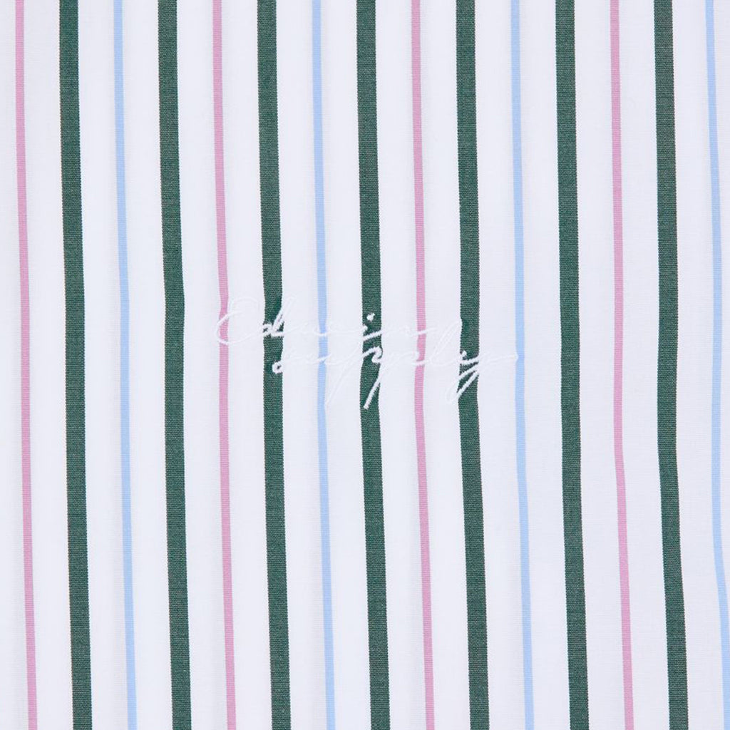 Edwin Toledo Shirt SS Stripes - White / Pink - Front Close Up