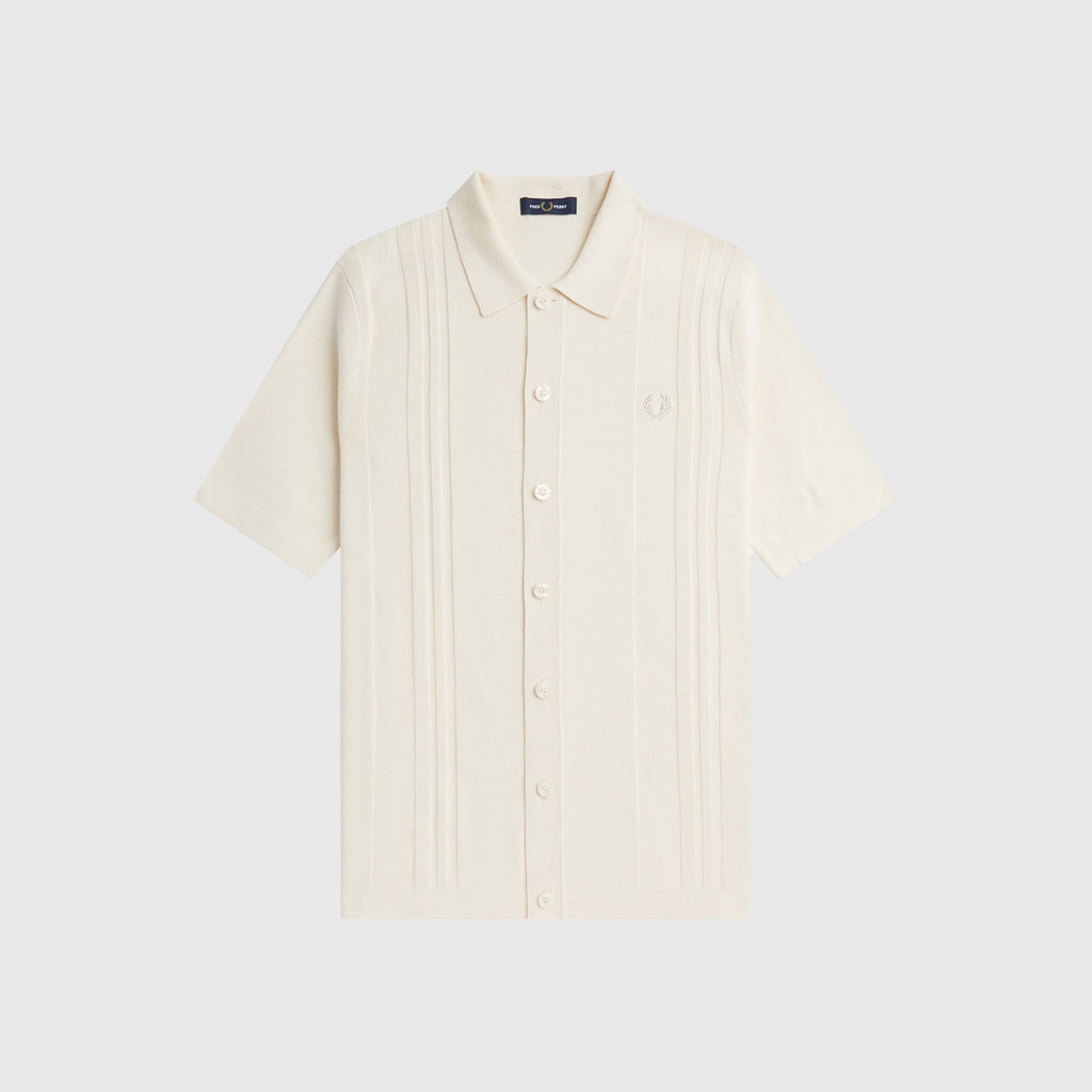 Fred Perry Button Through Knitted Shirt - Ecru - Front