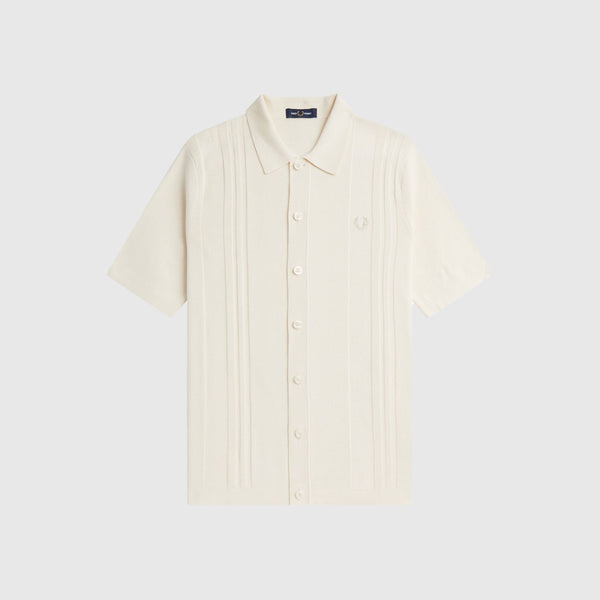 Fred Perry Button Through Knitted Shirt - Ecru - Front