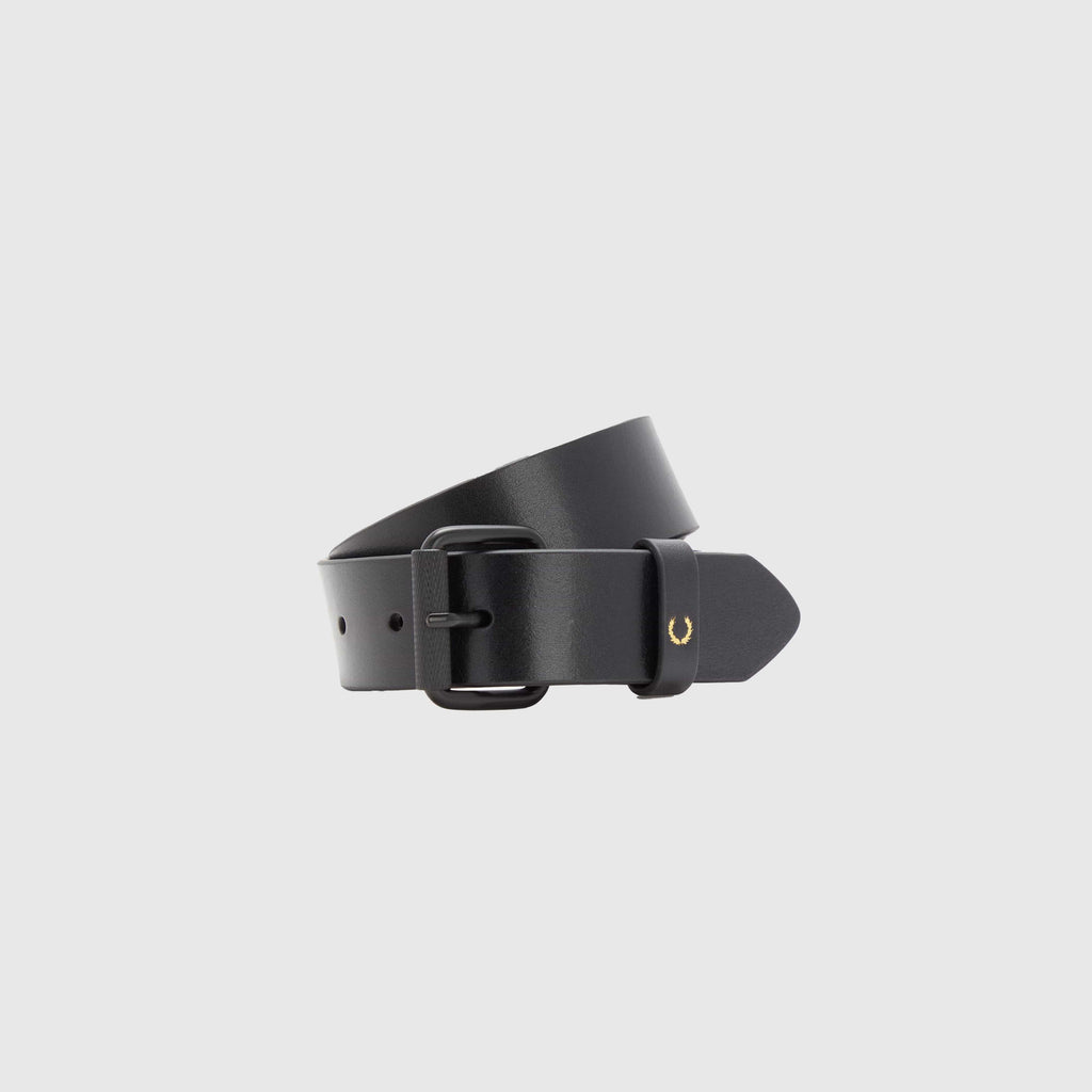 Fred Perry Burnished Leather Belt - Black - Front