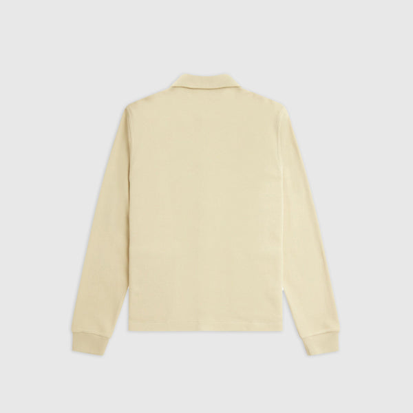 Fred Perry Button Through Long Sleeve Polo Shirt - Oatmeal - Back