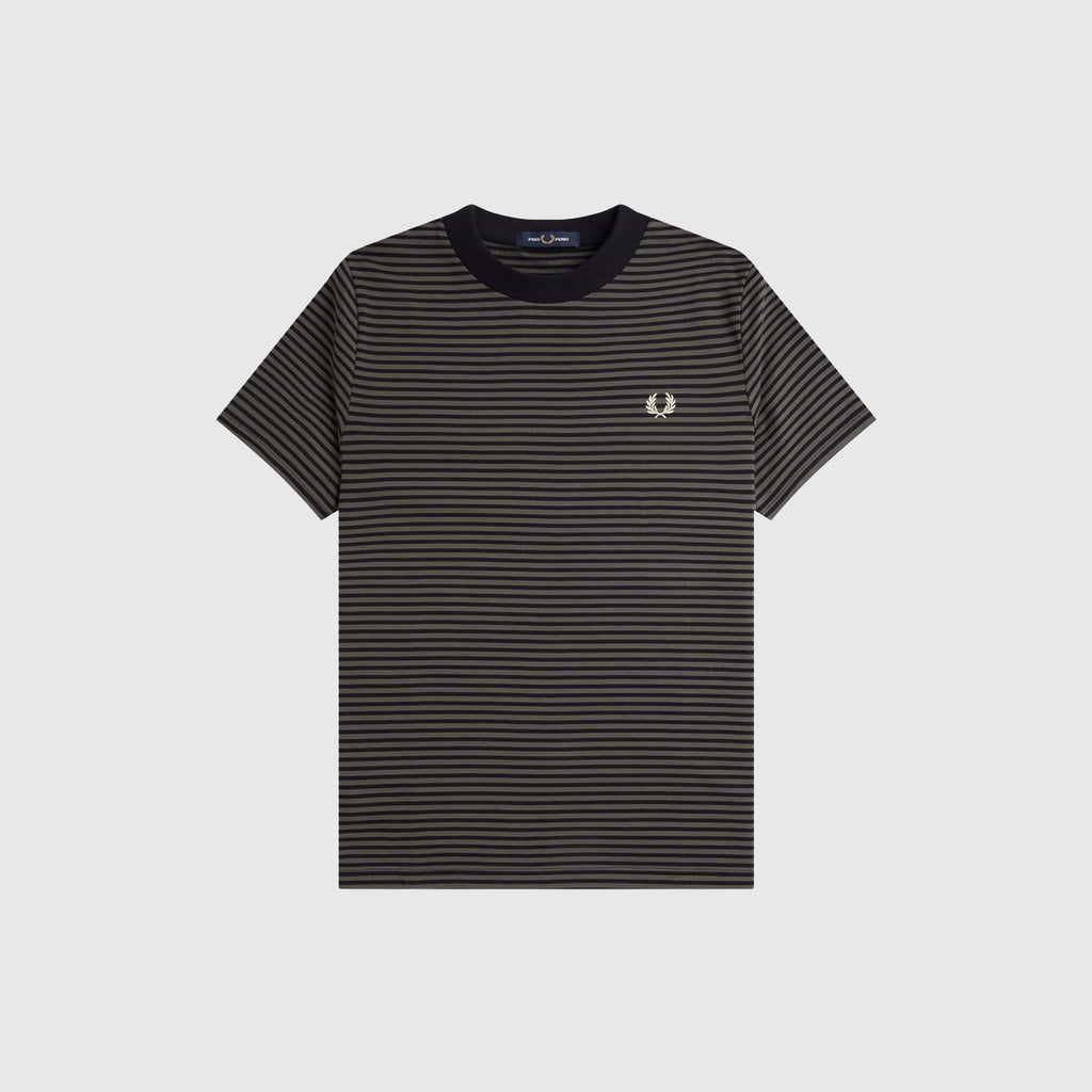 Fred Perry Fine Stripe Heavy Weight Tee - Black / Field Green - Front