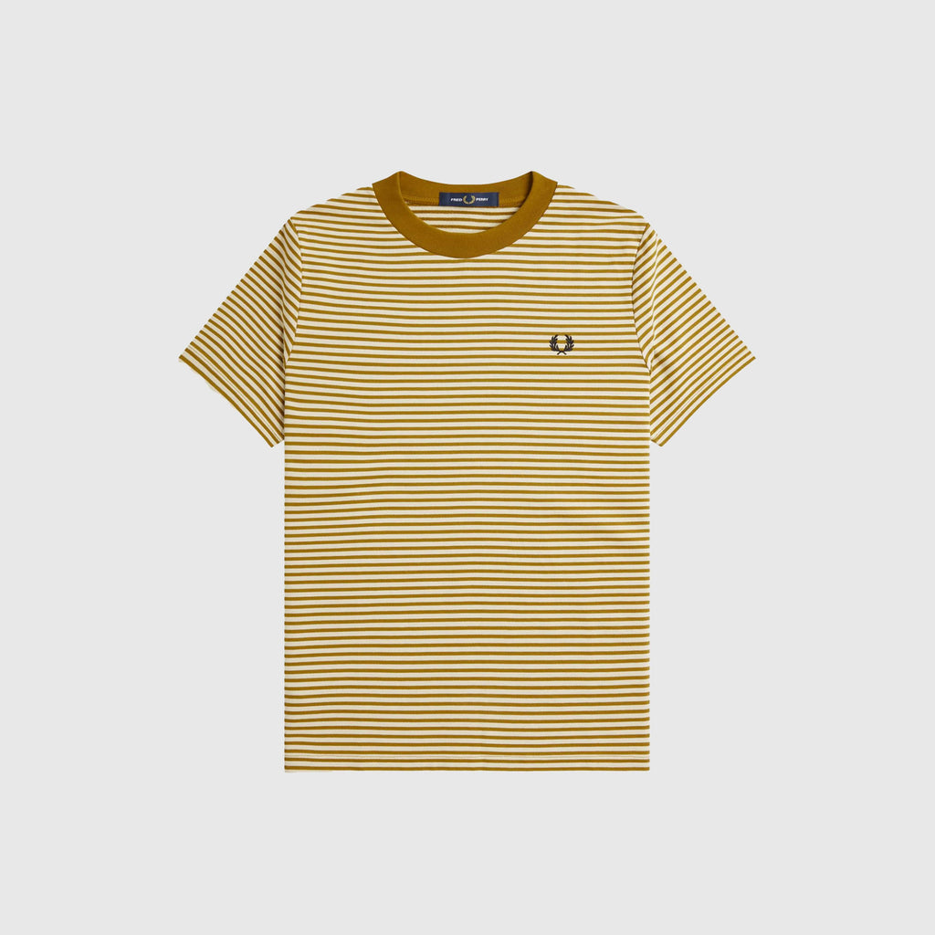 Fred Perry Fine Stripe Heavy Weight Tee - Oatmeal / Dark Caramel - Front