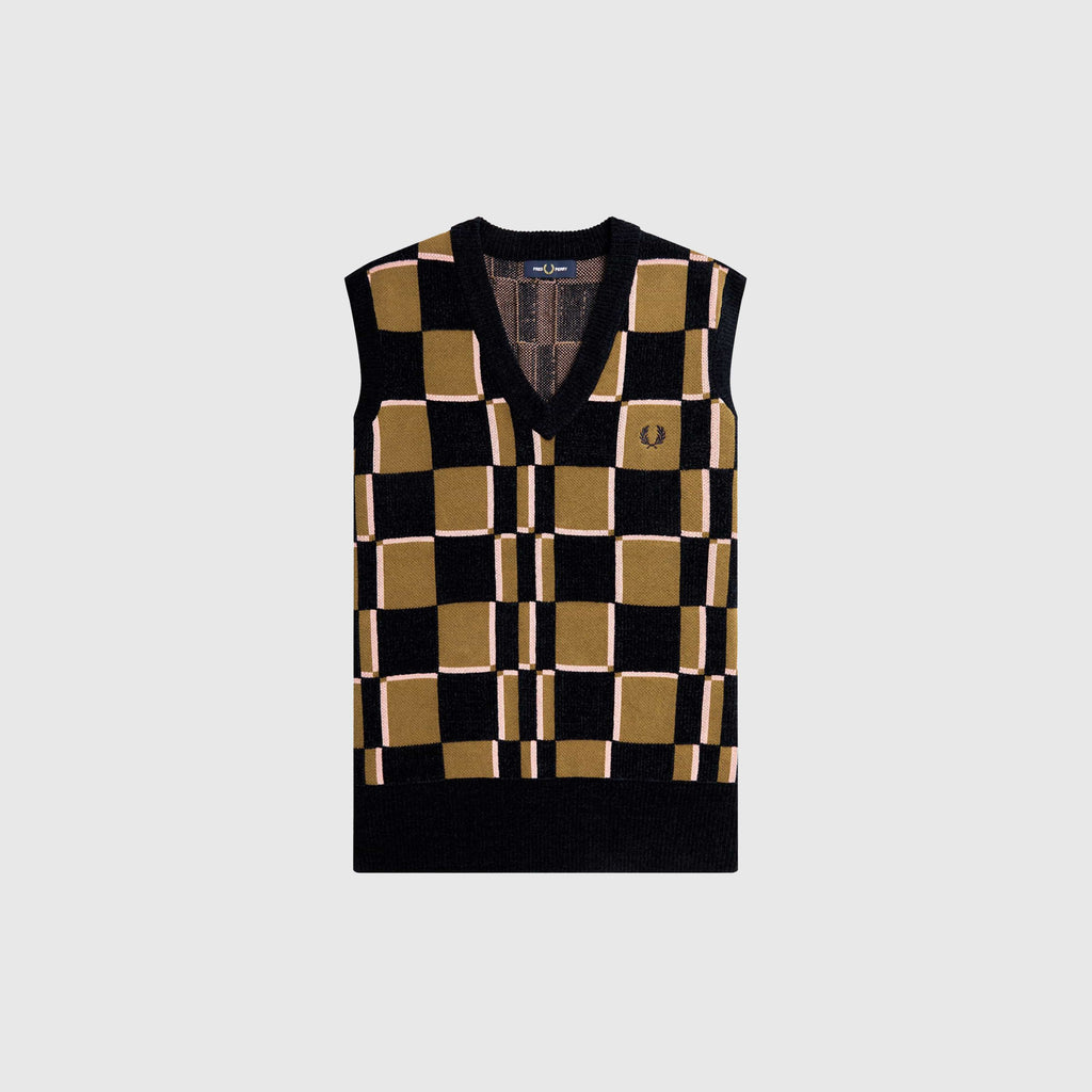 Fred Perry Glitch Chequerboard Tank - Shaded Stone / Navy - Front