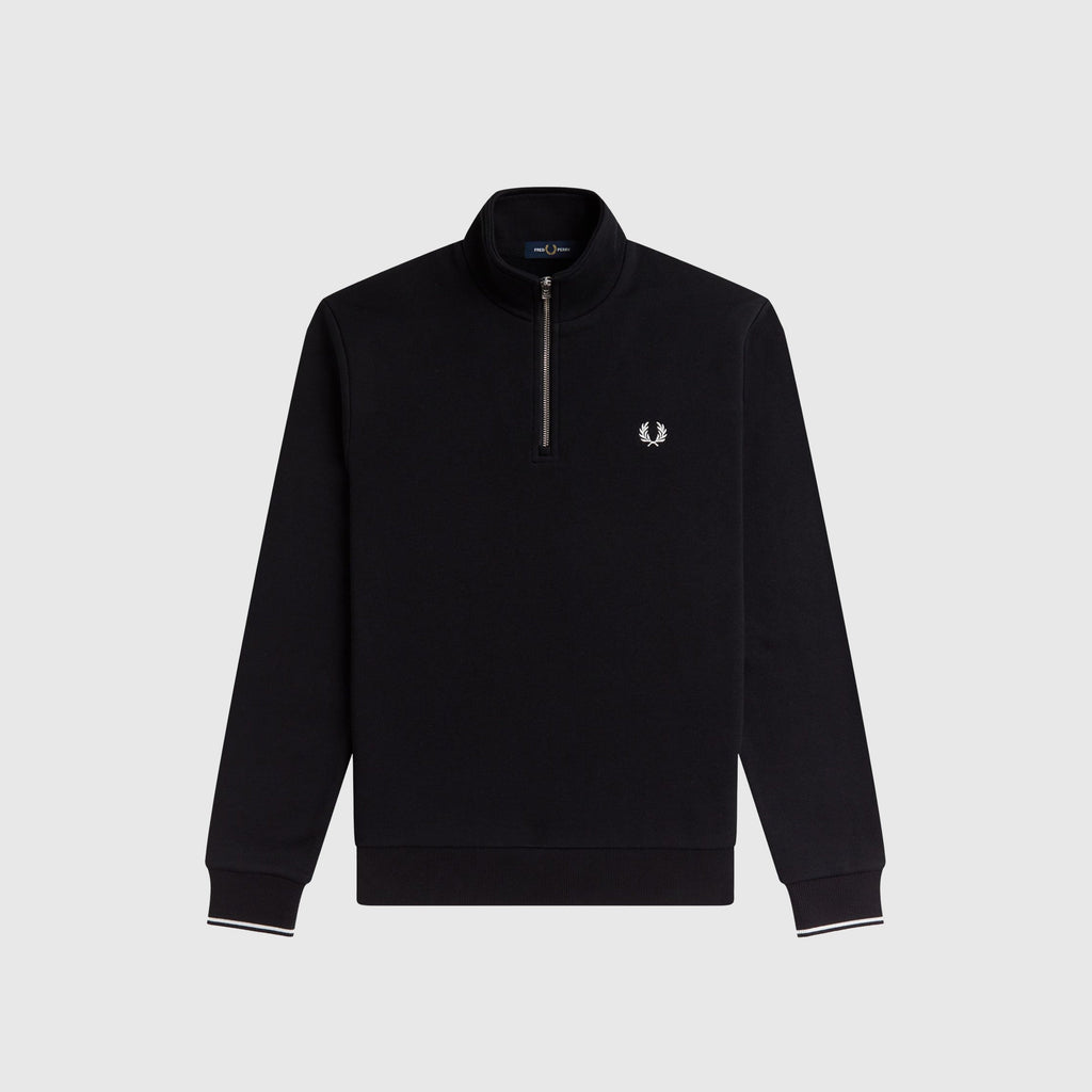 Fred Perry Half Zip Sweatshirt - Black / White - Front