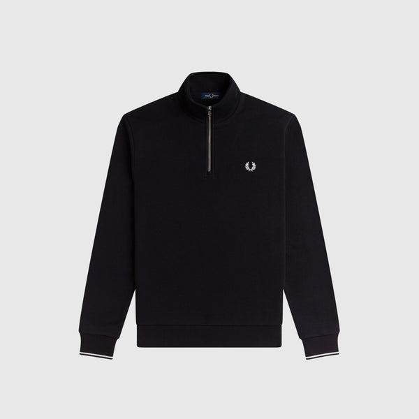 Fred Perry Half Zip Sweatshirt - Black / White - Front