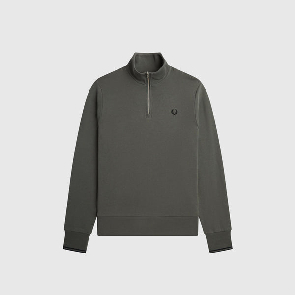 Fred Perry Half Zip Sweatshirt - Field Green - Front
