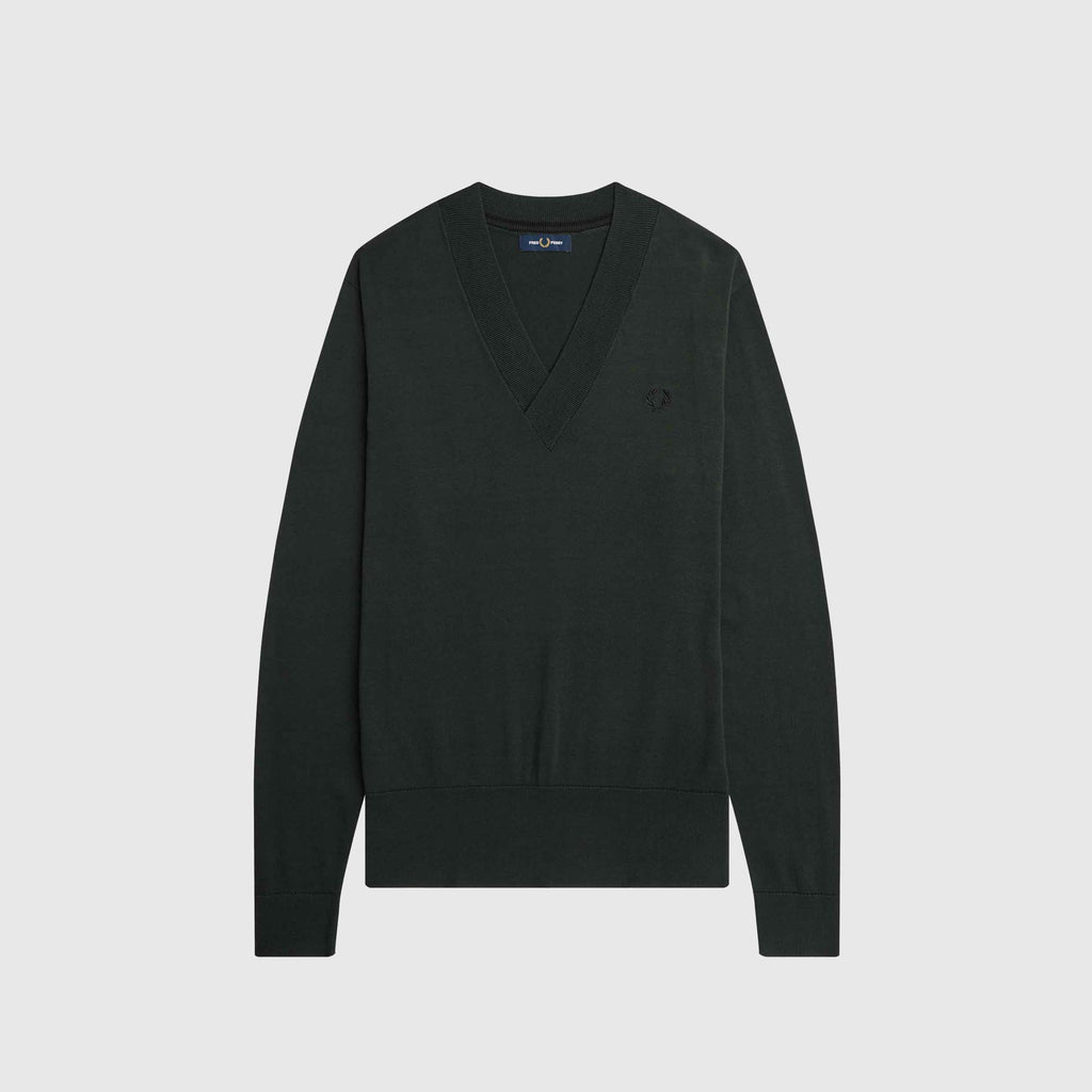Fred Perry V-Neck Jumper - Night Green - Front