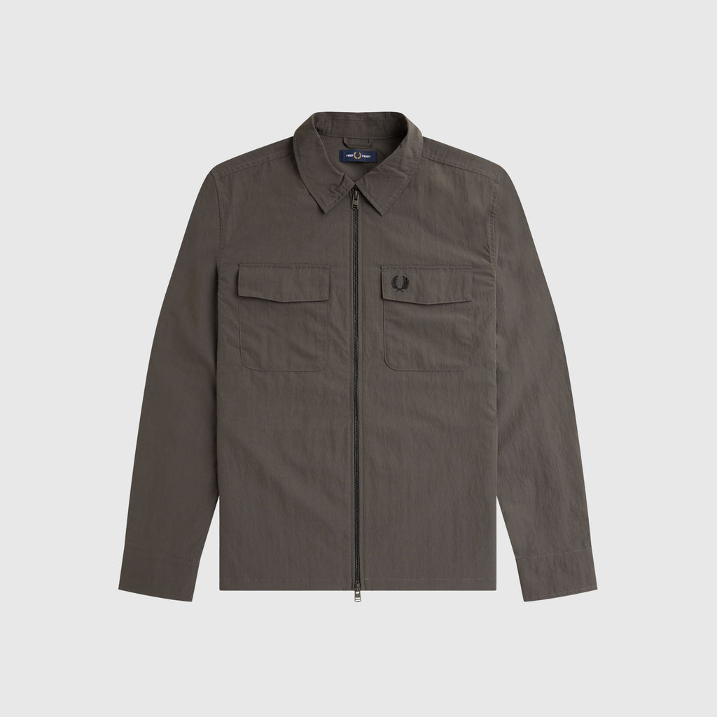Fred Perry Zip Overshirt - Field Green - Front