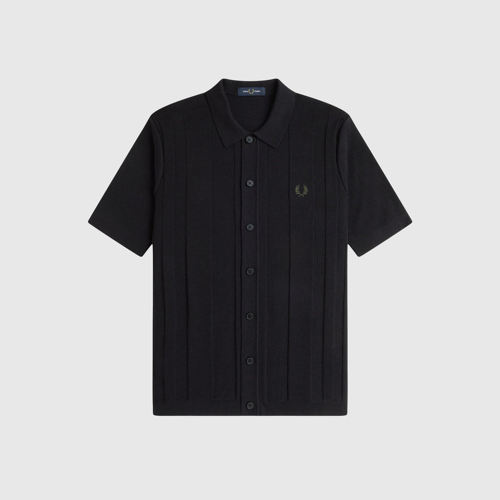 Fred Perry Button Through SS Shirt - Black - Front