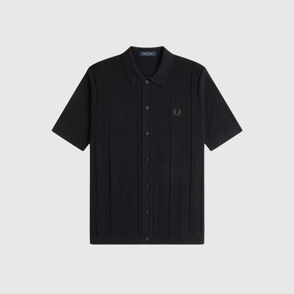 Fred Perry Button Through SS Shirt - Black - Front