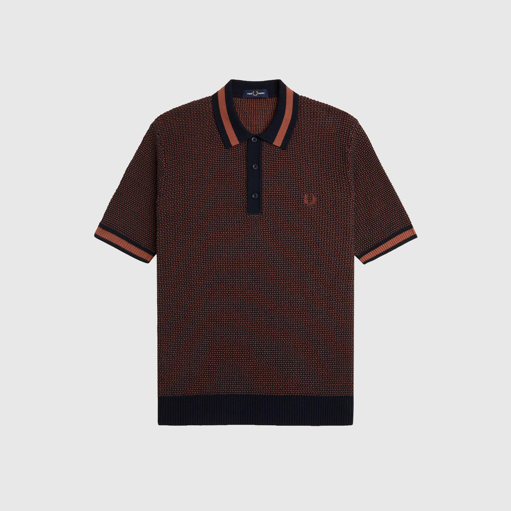 Fred Perry Textured Knitted Shirt - Navy - Front