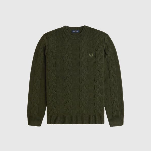 Fred Perry Chunky Cable Knit Jumper - Hunting Green - Front
