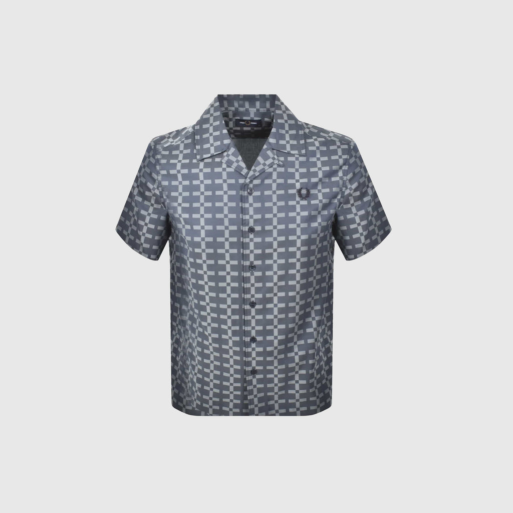 Fred Perry Geometric Revere Collar Shirt - Silver Blue - Front