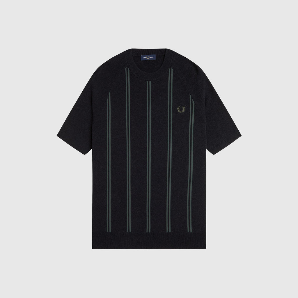 Fred Perry Stripe Knitted T Shirt - Black - Front