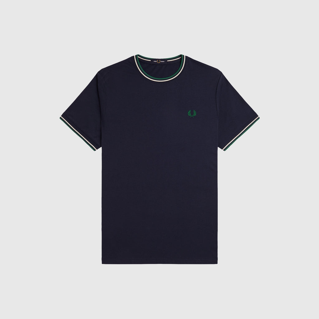 Fred Perry Twin Tipped T-shirt - Dark Carbon / Light Ecru / Label Green - Front