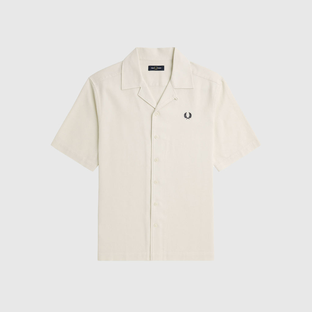 Fred Perry Pique Texture Revere Collar Shirt - Ecru - Front