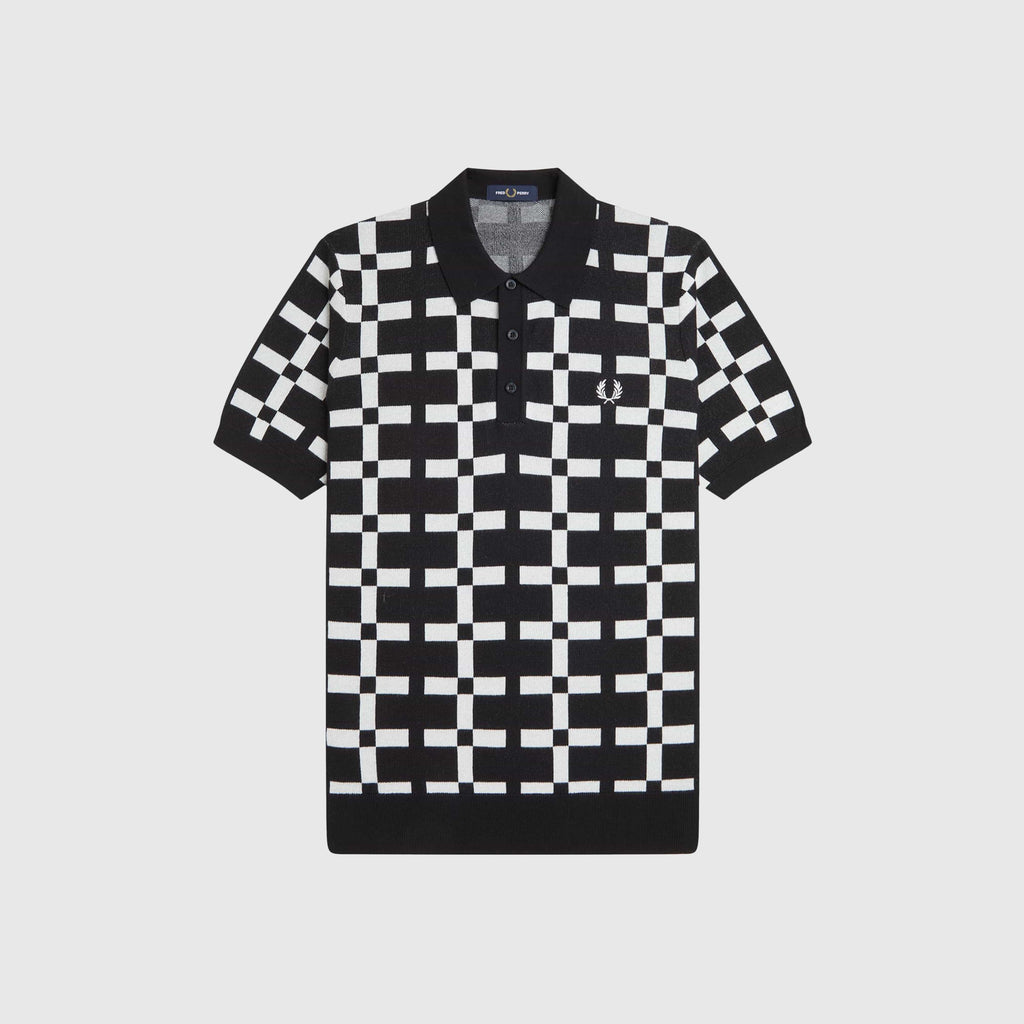 Fred Perry Geometric Jaquard Knit Shirt - Black - Front