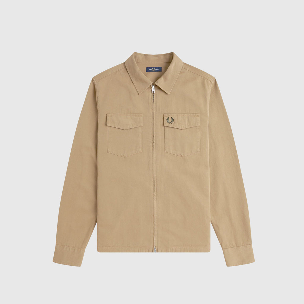 Fred Perry Twill Zip Through Overshirt - Warm Stone - Front