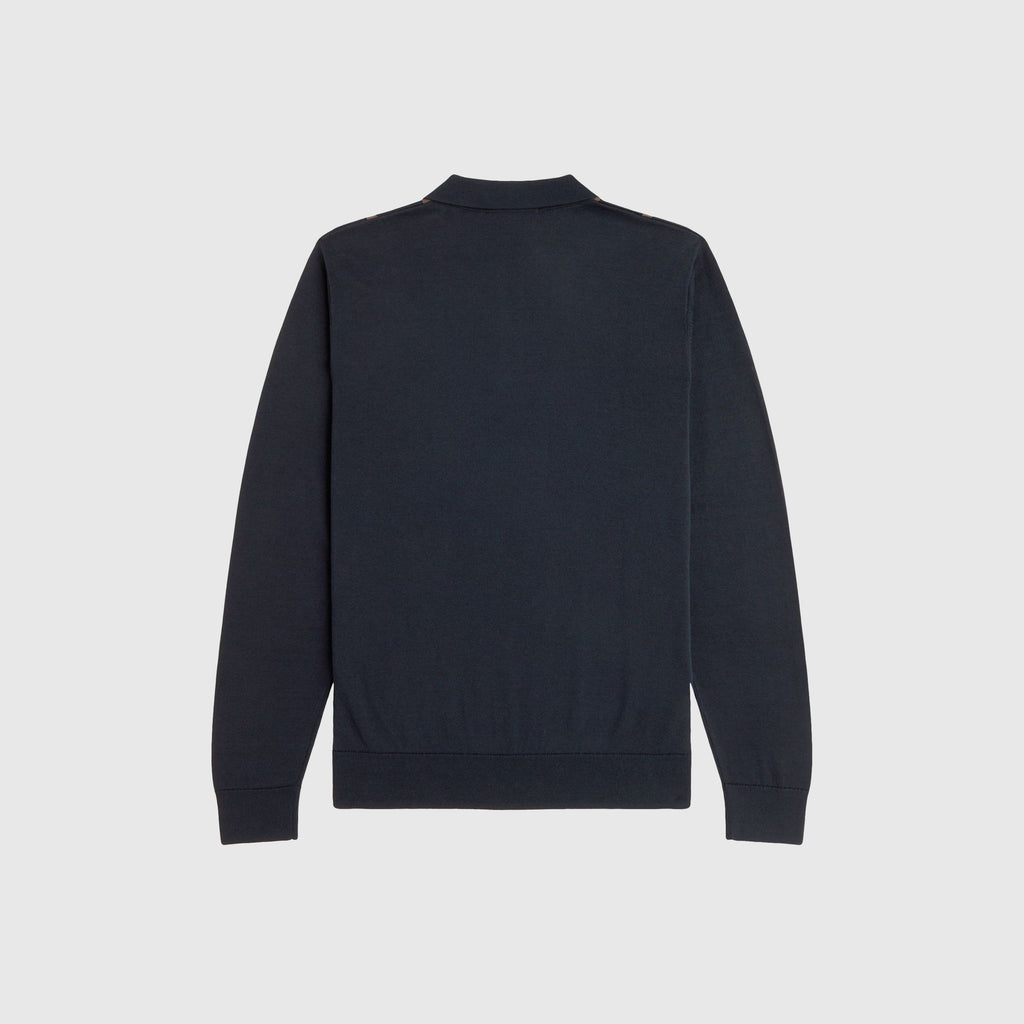 Fred Perry Vertical Stripe Knitted Shirt - Navy - Back