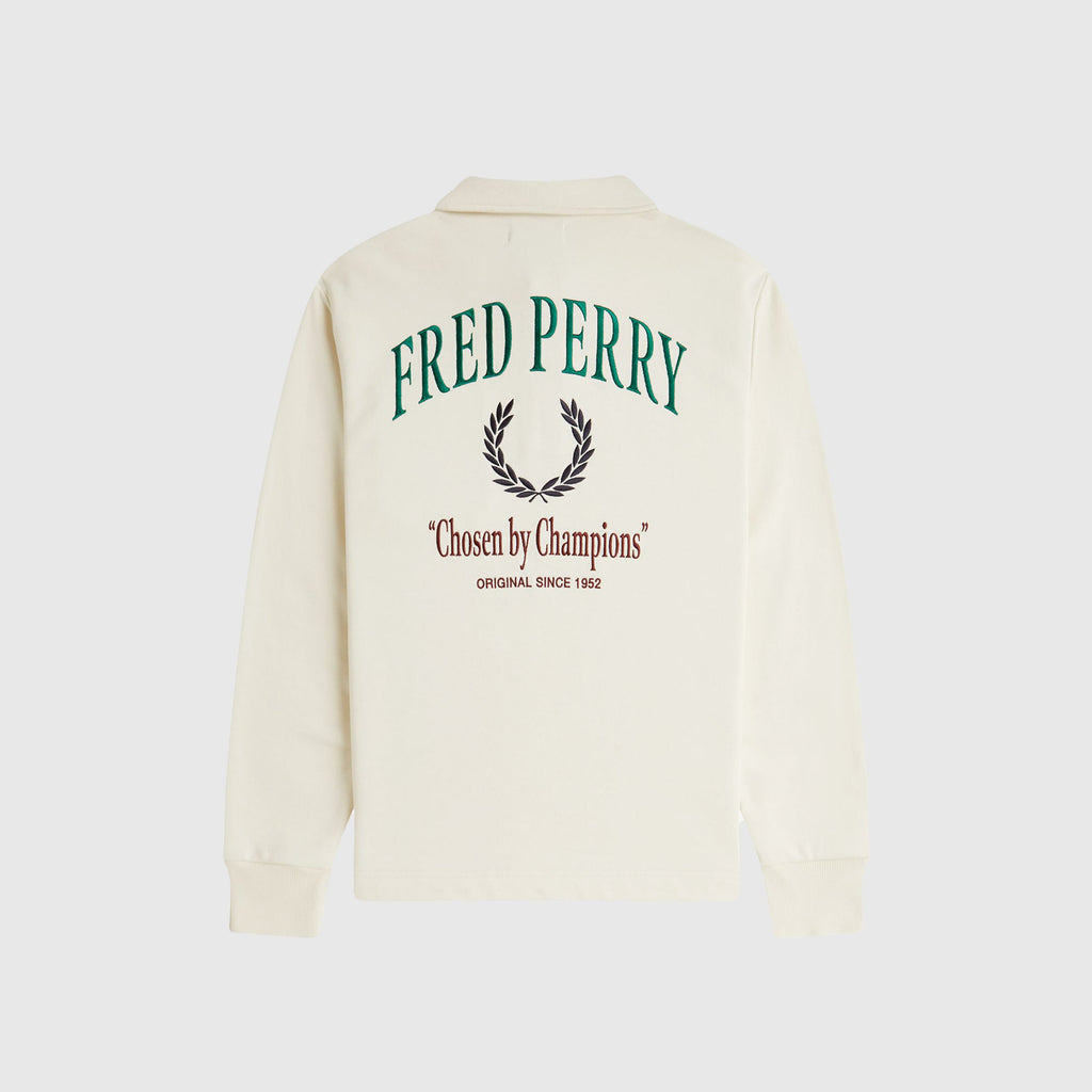 Fred Perry Embroidered Champion Collared Long Sleeve - Ecru - Back