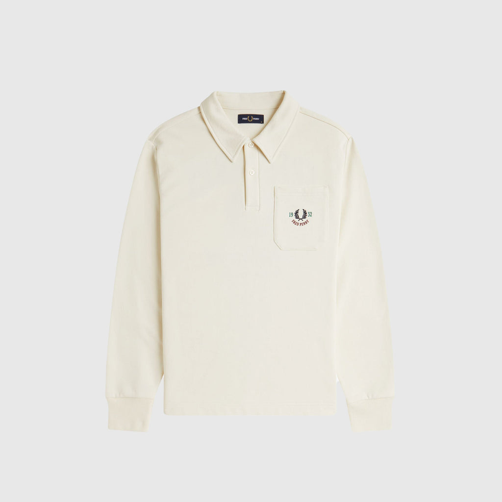 Fred Perry Embroidered Champion Collared Long Sleeve - Ecru - Front