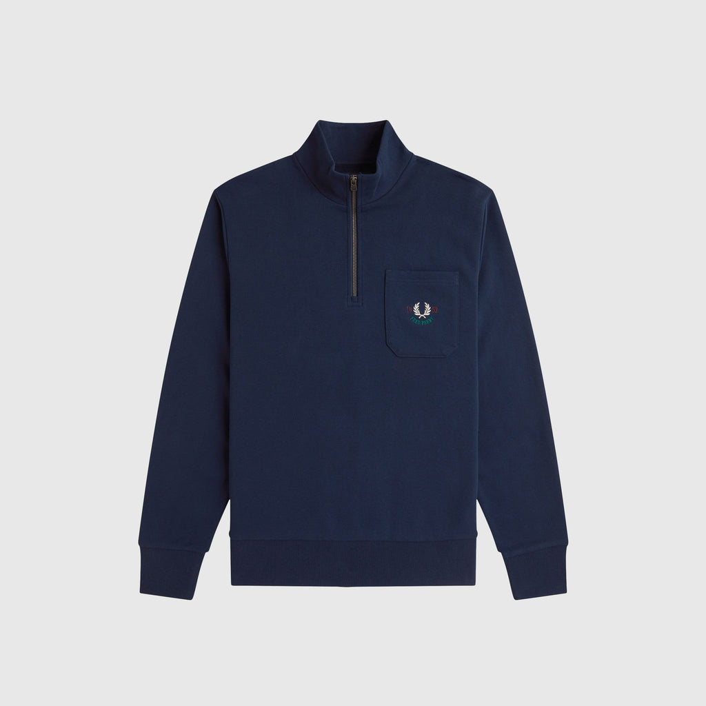 Fred Perry Embroidered Champion Half Zip - Tennis Blue - Front