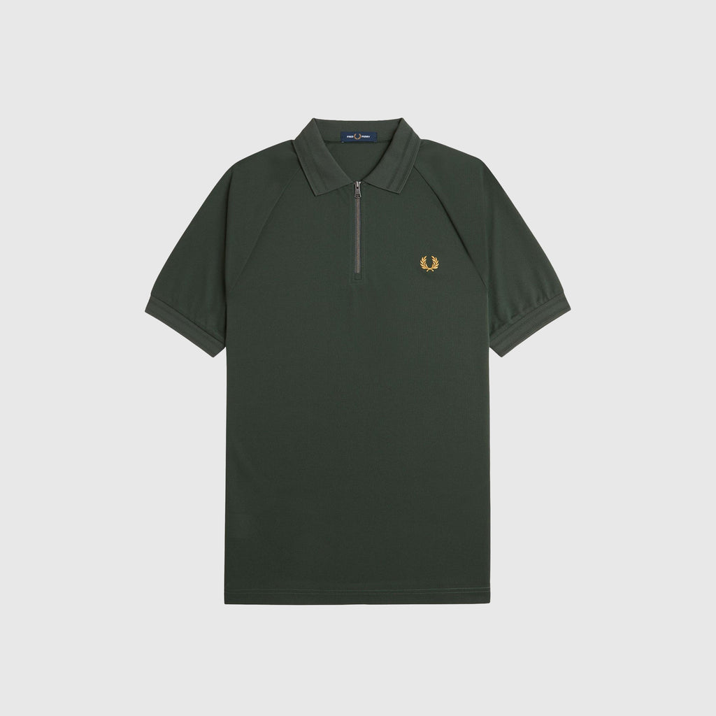 Fred Perry Zip Neck Polo Shirt - Court Green - Front