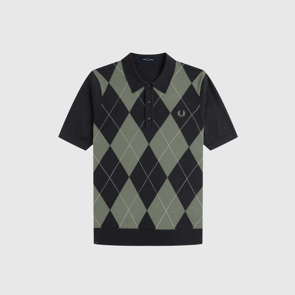 Fred Perry Argyle Knitted Shirt - Black - Front