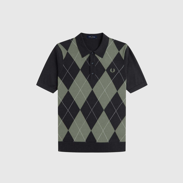 Fred Perry Argyle Knitted Shirt - Black - Front