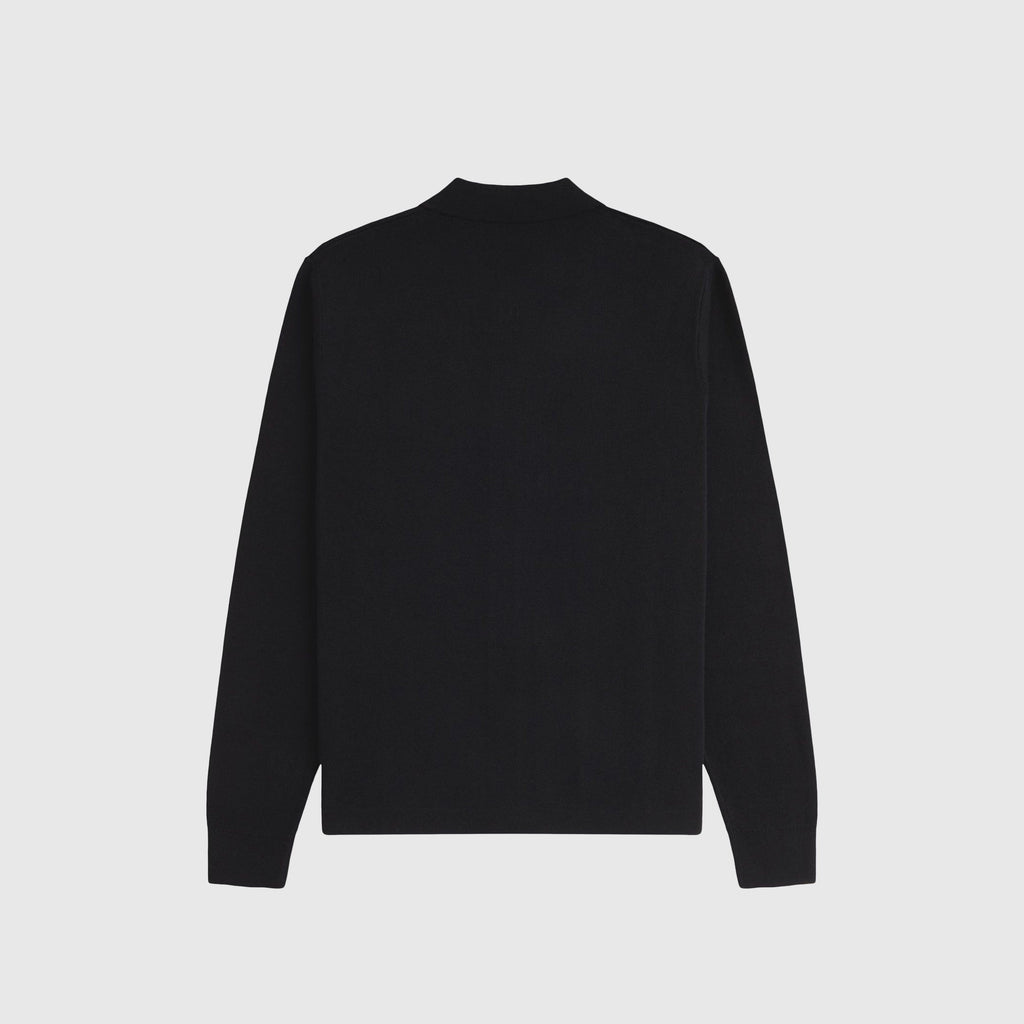 Fred Perry Button Through Knitted Shirt - Black - Back