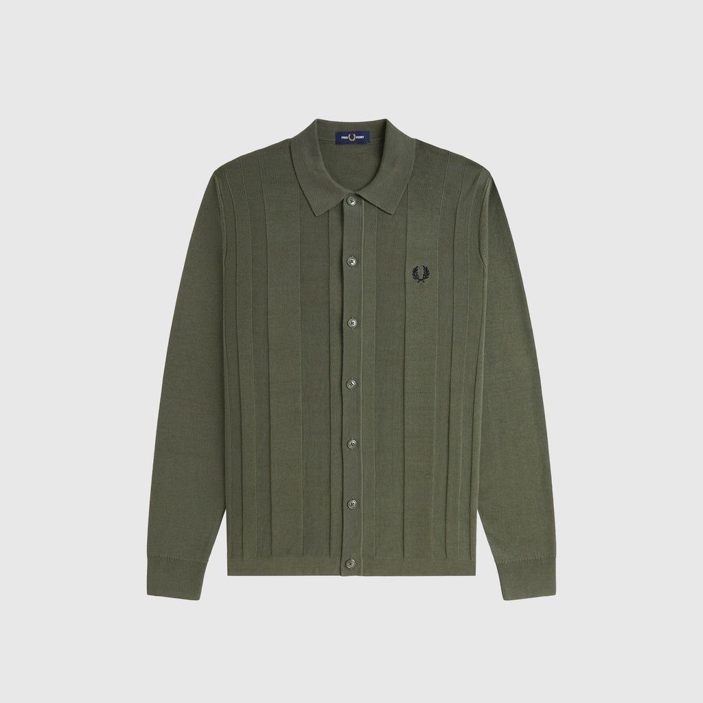 Fred Perry Button Through Knitted Shirt - Laurel Wreath Green - Front