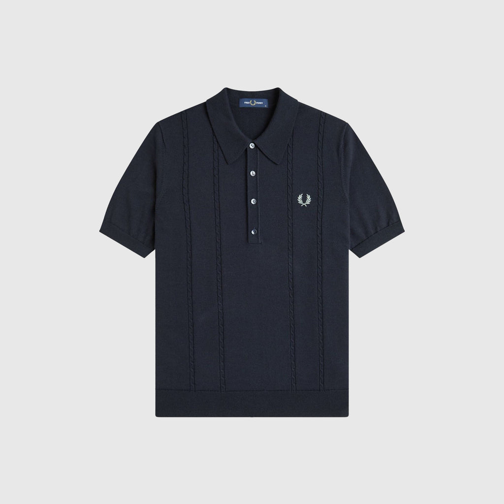 Fred Perry Cable Knitted Shirt - Navy - Front
