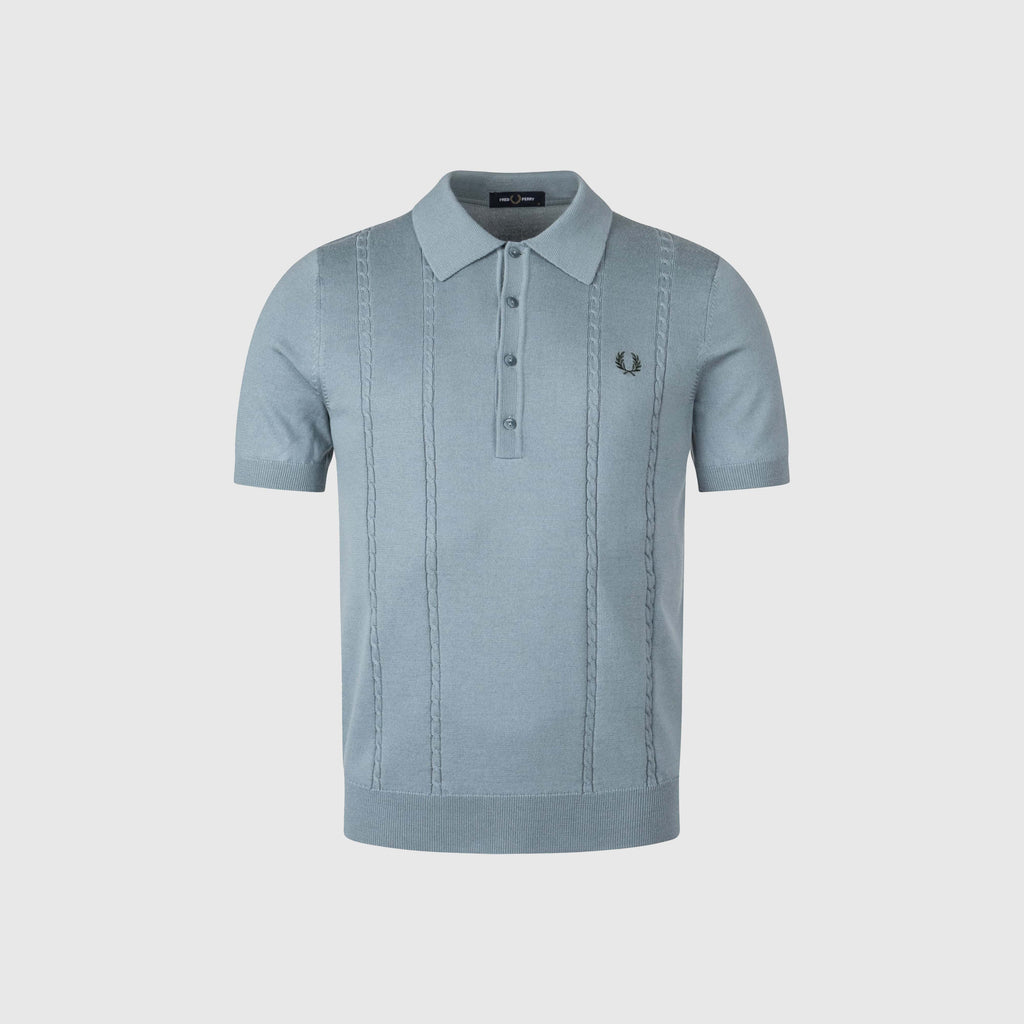 Fred Perry Cable Knitted Shirt - Stockport Blue - Front