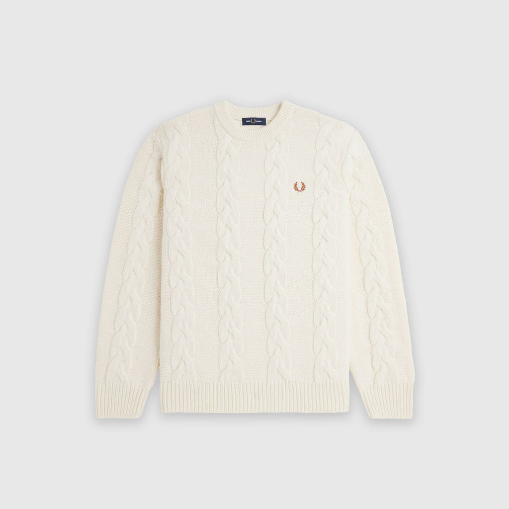 Fred Perry Chunky Cable Knit Jumper - Ecru - Front