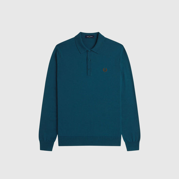Fred Perry Classic Knitted Shirt - Dark Petrol - Front