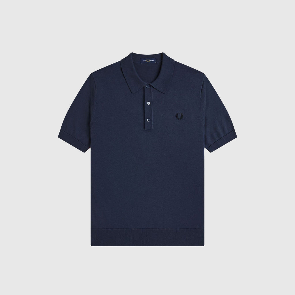Fred Perry Cotton Knitted Shirt - Dark Airforce - Front