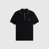 Fred Perry Crepe Pique Zip Neck Polo Shirt - Black - Front