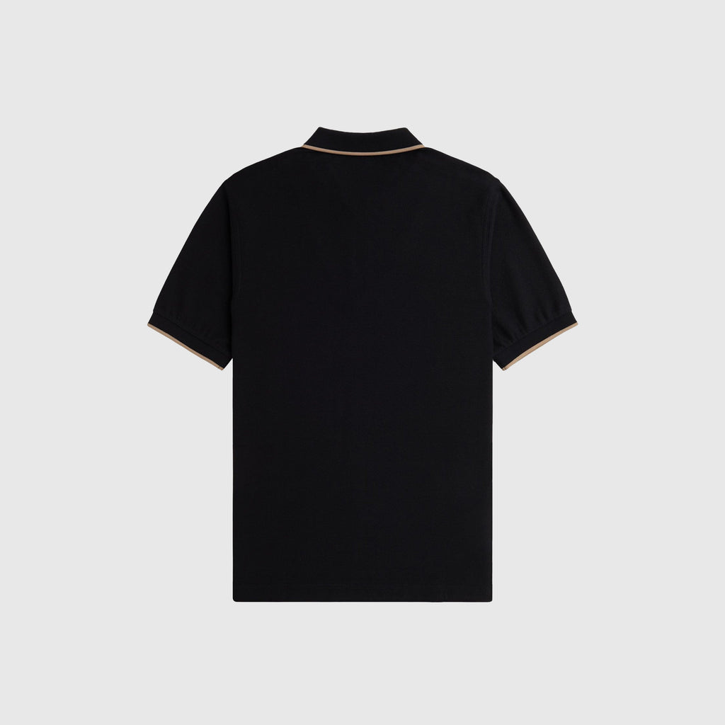Fred Perry Crepe Pique Zip Neck Polo Shirt - Black - Back