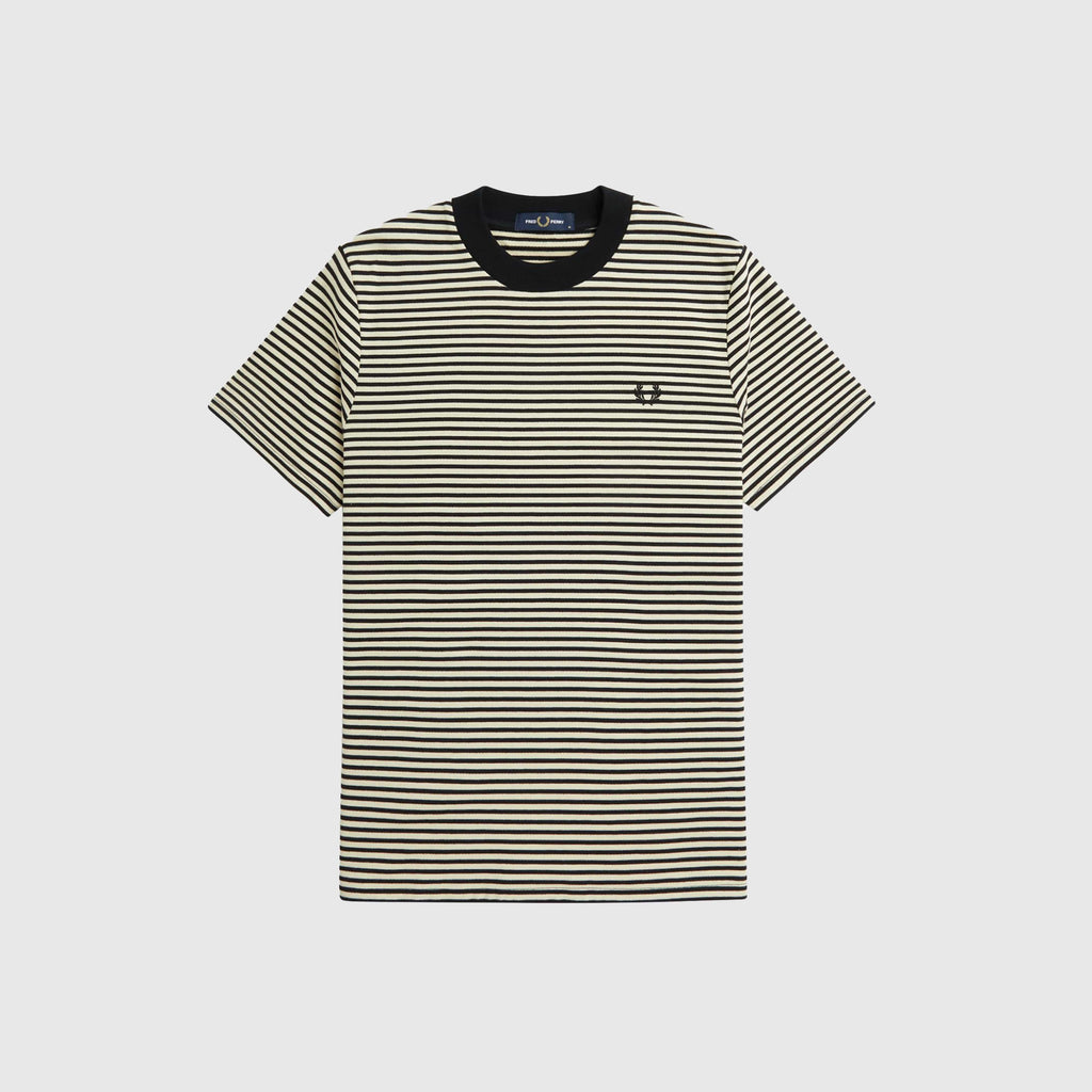Fred Perry Fine Stripe Heavy Weight Tee - Oatmeal / Black - Front