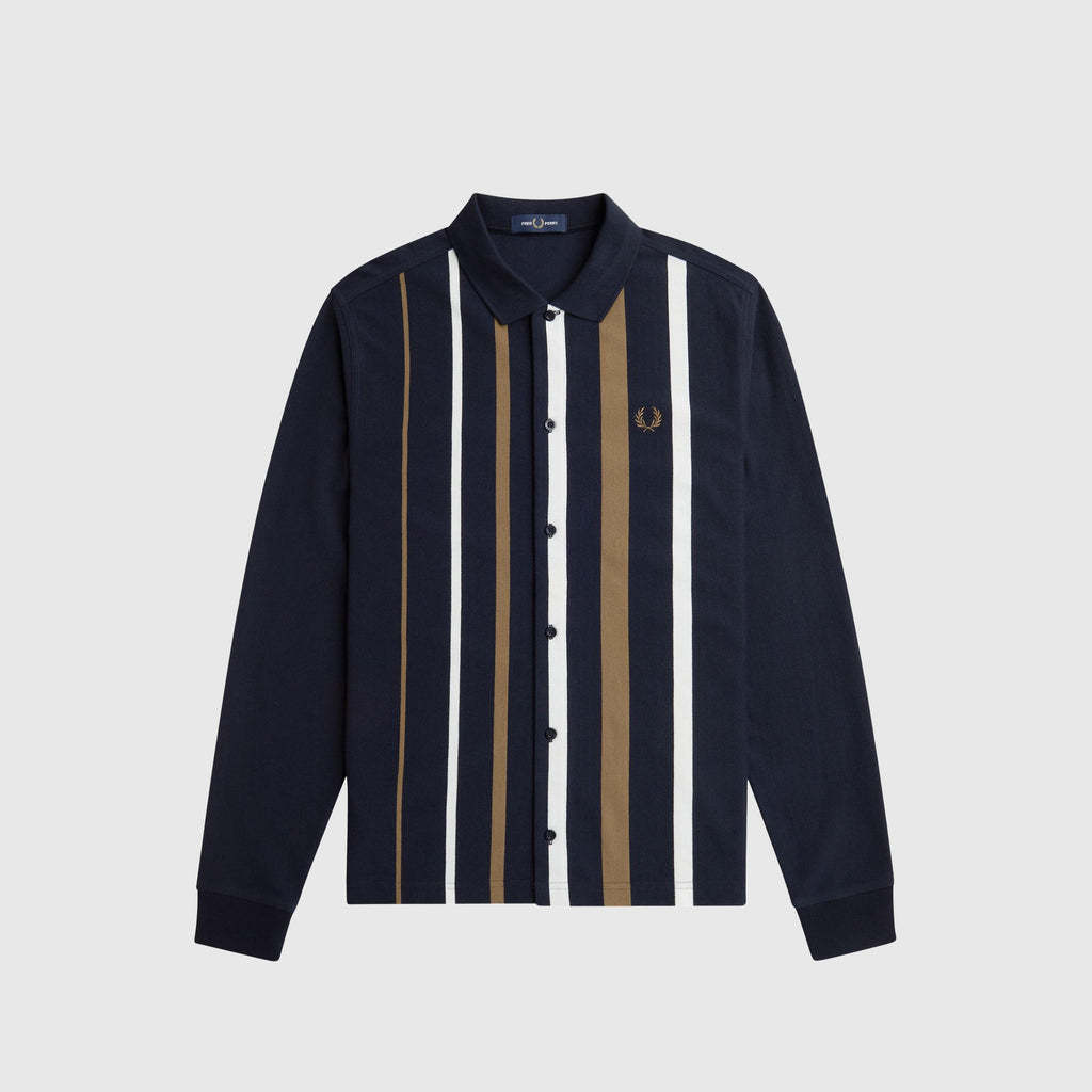 Fred Perry Gradient Stripe LS Polo Shirt - Navy - Front