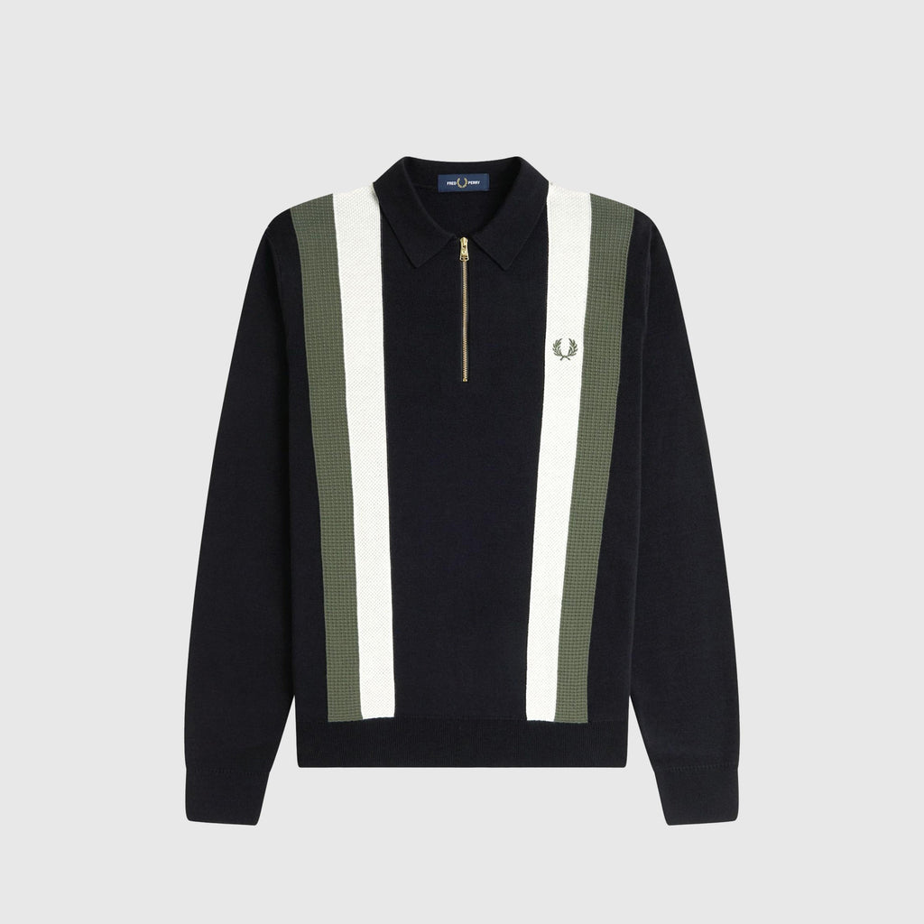 Fred Perry Multi Texture LS Knitted Shirt - Black - Front
