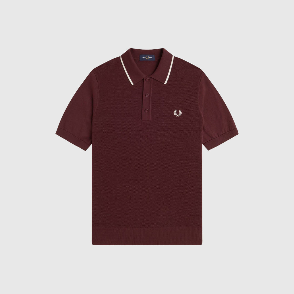 Fred Perry Pique Stitch Kitted Shirt - Oxblood - Front