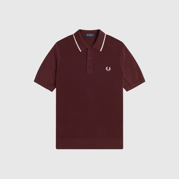 Fred Perry Pique Stitch Kitted Shirt - Oxblood - Front