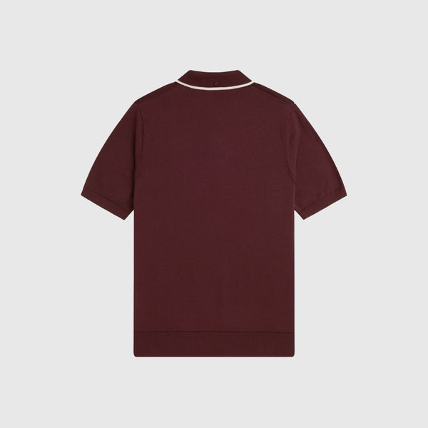 Fred Perry Pique Stitch Kitted Shirt - Oxblood - Back