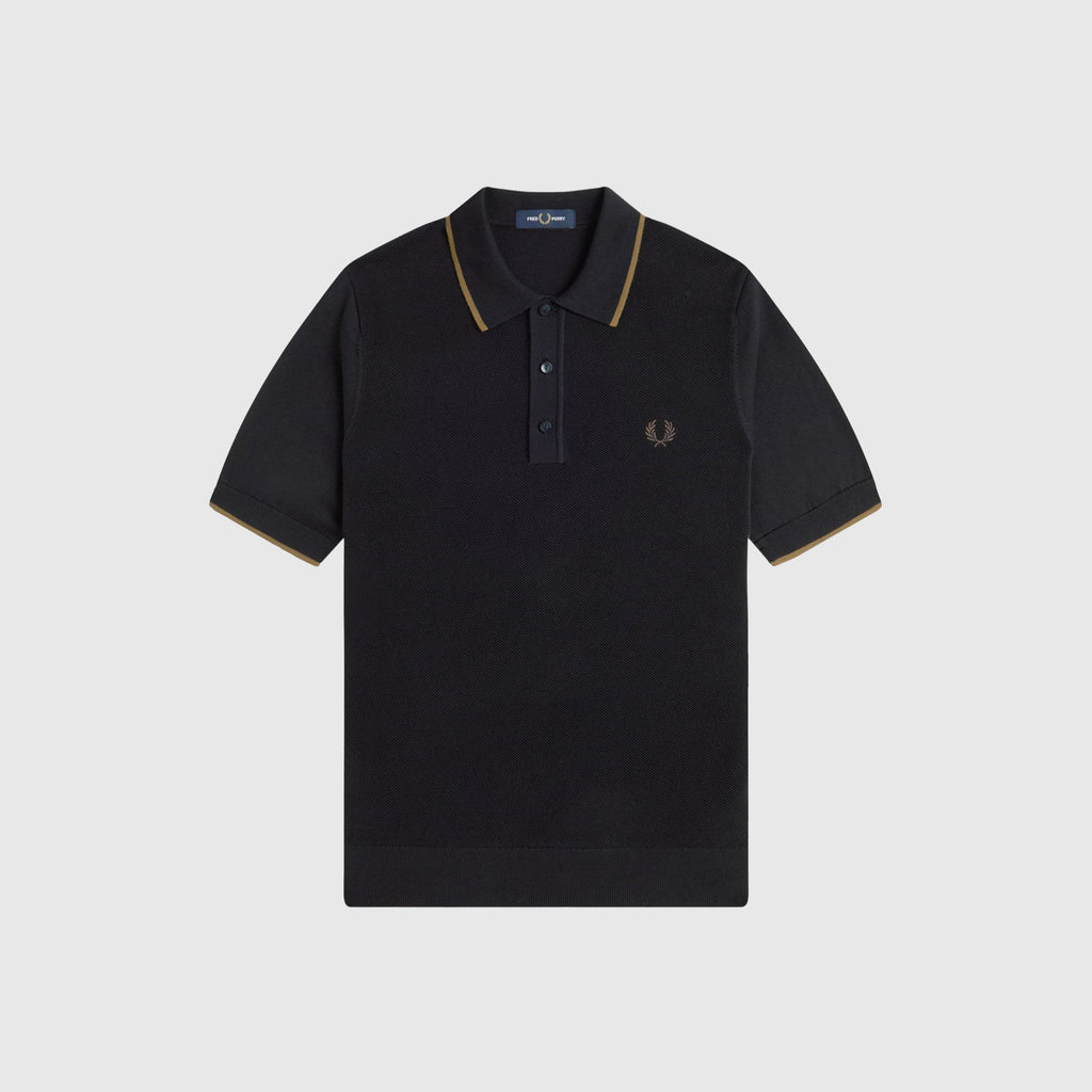 Fred Perry Pique Stitch Knitted Shirt - Black - Front