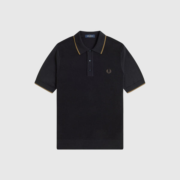 Fred Perry Pique Stitch Knitted Shirt - Black - Front