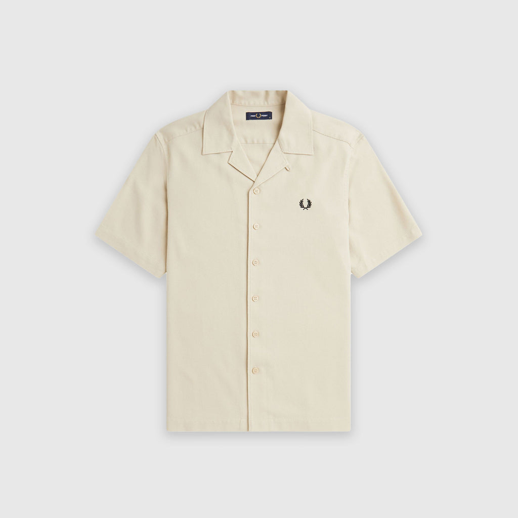 Fred Perry Pique Texture Revere Collar Shirt - Oatmeal - Front