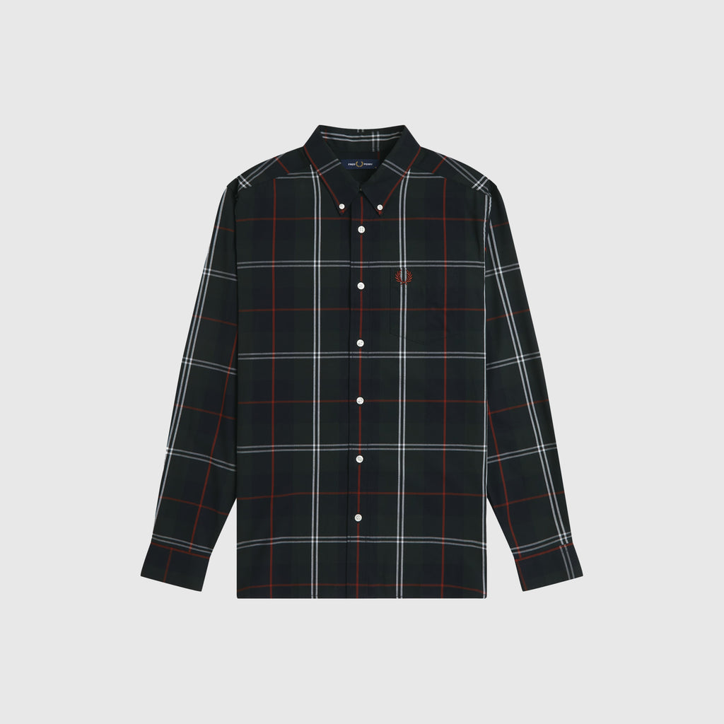 Fred Perry Poplin Tartan Shirt - Night Green - Front