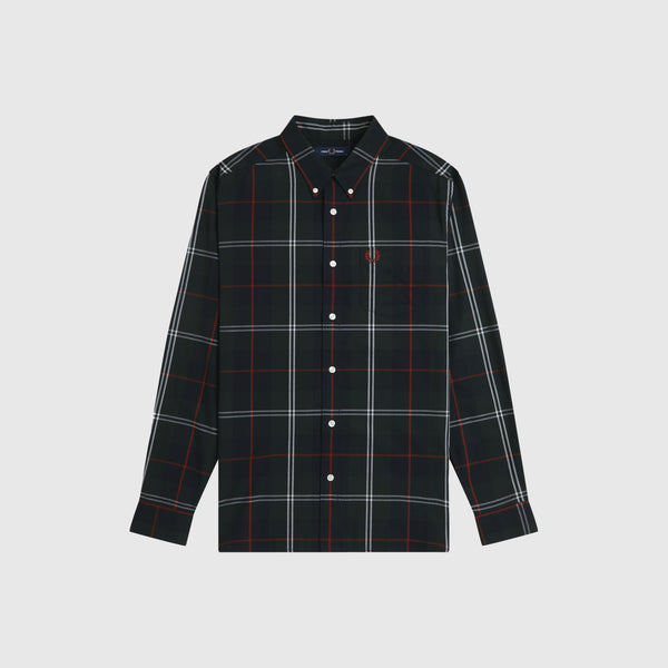 Fred Perry Poplin Tartan Shirt - Night Green - Front